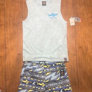 Maui & Sons Tank Top and Patterned Swim Shorts Set, Size M (10-12)
